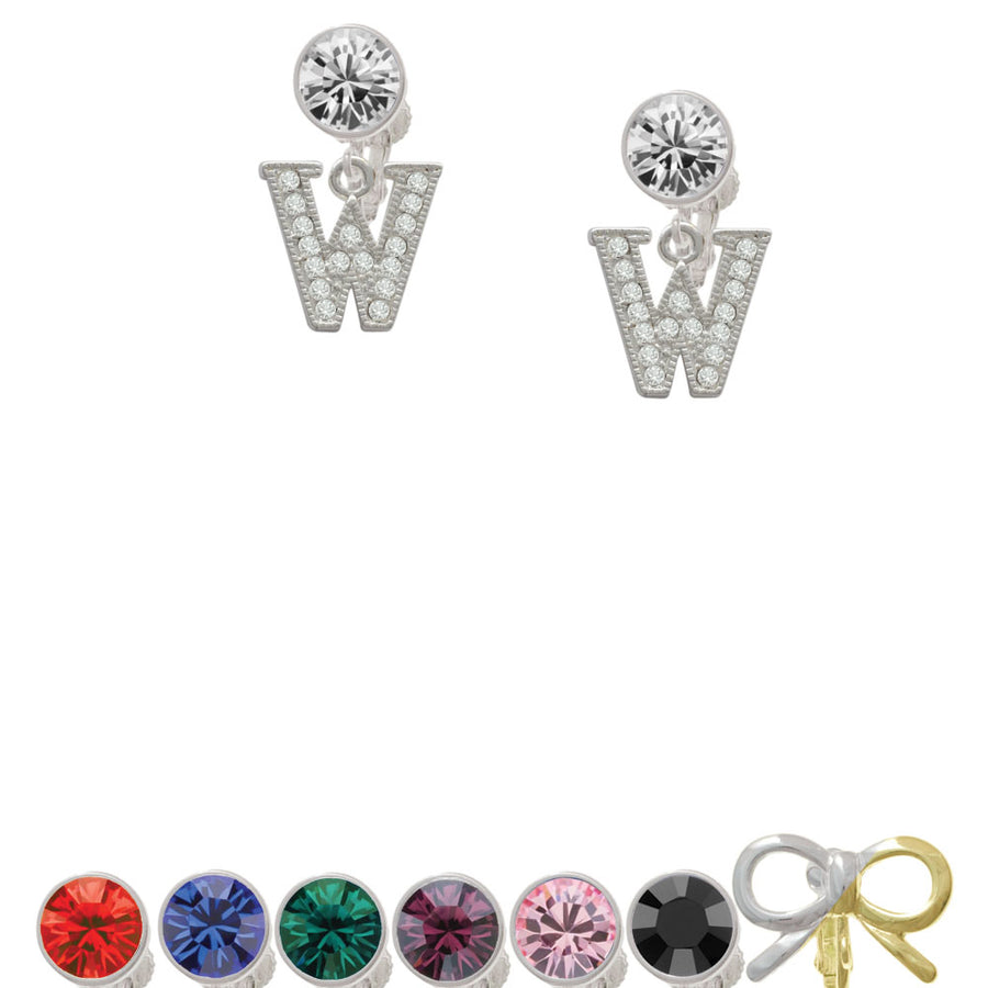 Crystal Initial - W - Beaded Border - Crystal Clip On Earrings Image 1