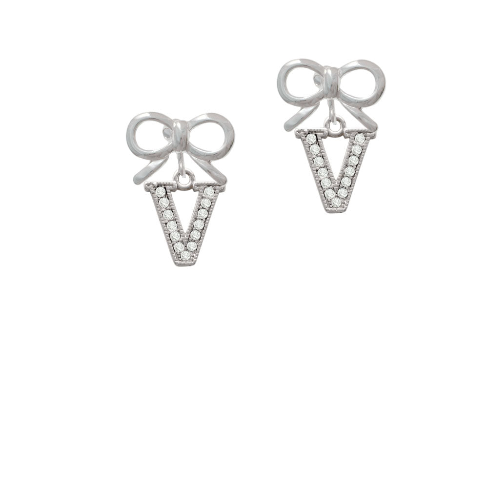 Crystal Initial - V - Beaded Border - Crystal Clip On Earrings Image 9