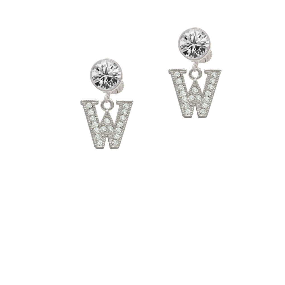 Crystal Initial - W - Beaded Border - Crystal Clip On Earrings Image 2