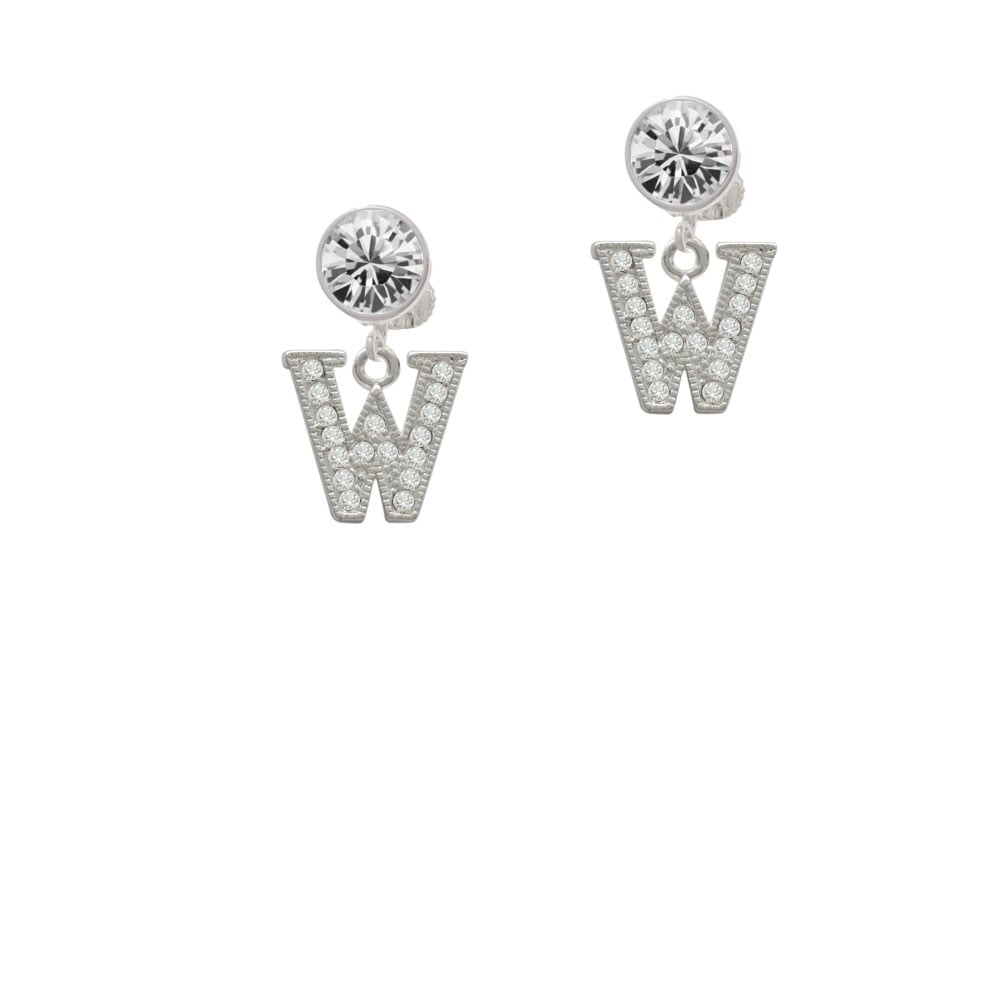 Crystal Initial - W - Beaded Border - Crystal Clip On Earrings Image 1