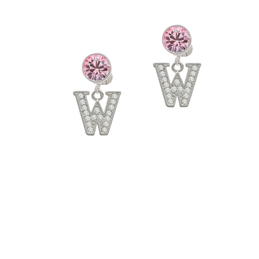 Crystal Initial - W - Beaded Border - Crystal Clip On Earrings Image 4