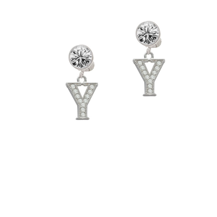 Crystal Initial - Y - Beaded Border - Crystal Clip On Earrings Image 2