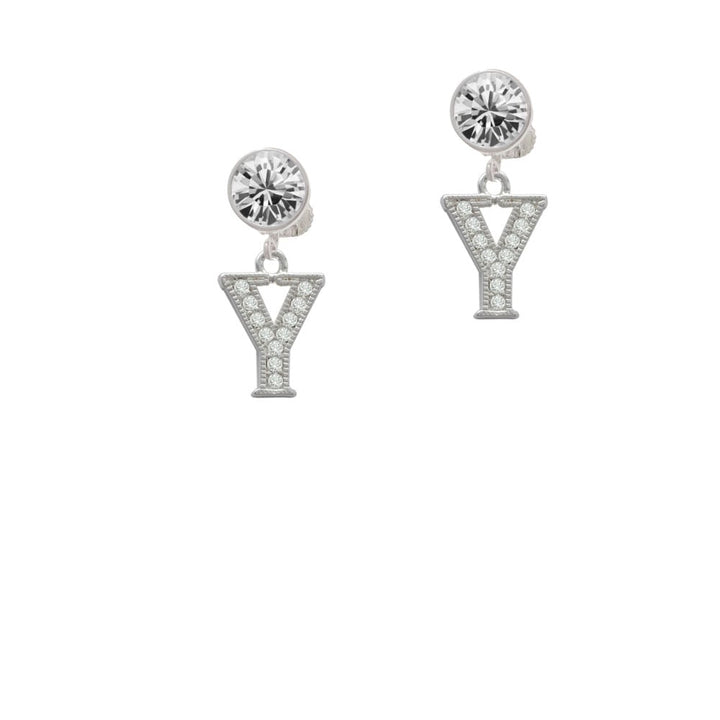 Crystal Initial - Y - Beaded Border - Crystal Clip On Earrings Image 1