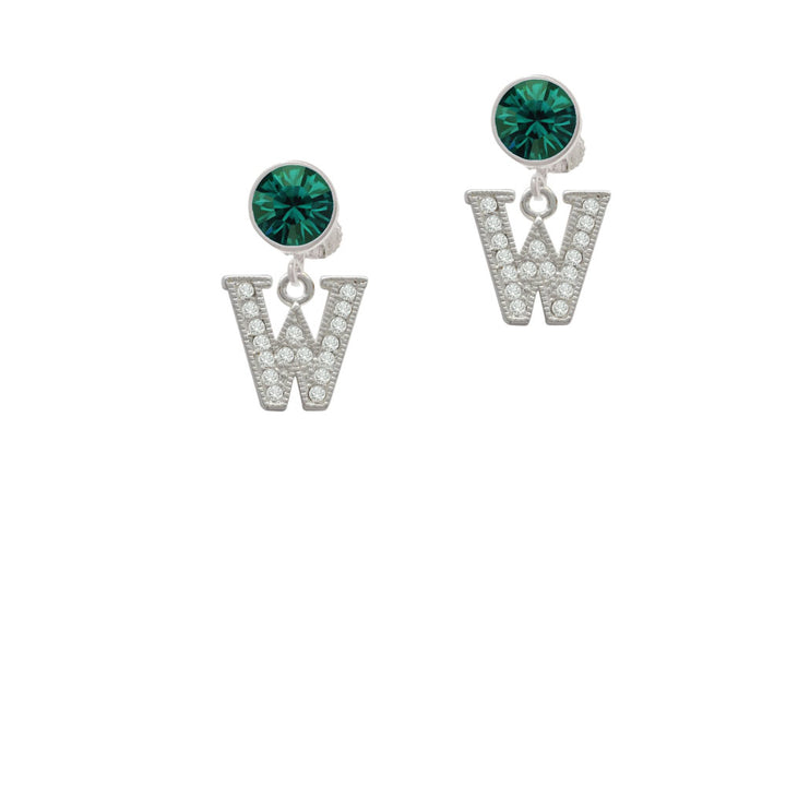 Crystal Initial - W - Beaded Border - Crystal Clip On Earrings Image 6