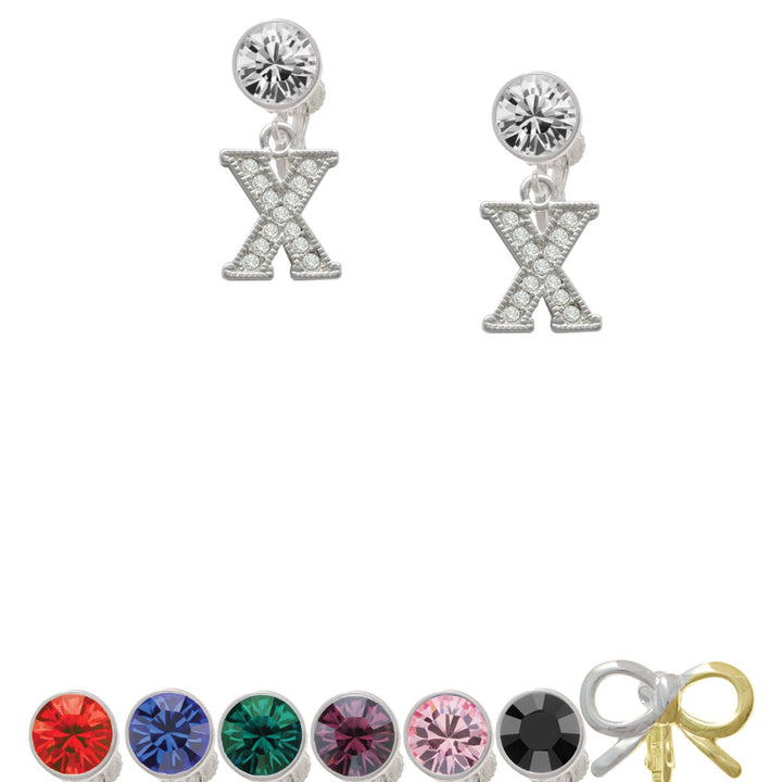 Crystal Initial - X - Beaded Border - Crystal Clip On Earrings Image 1