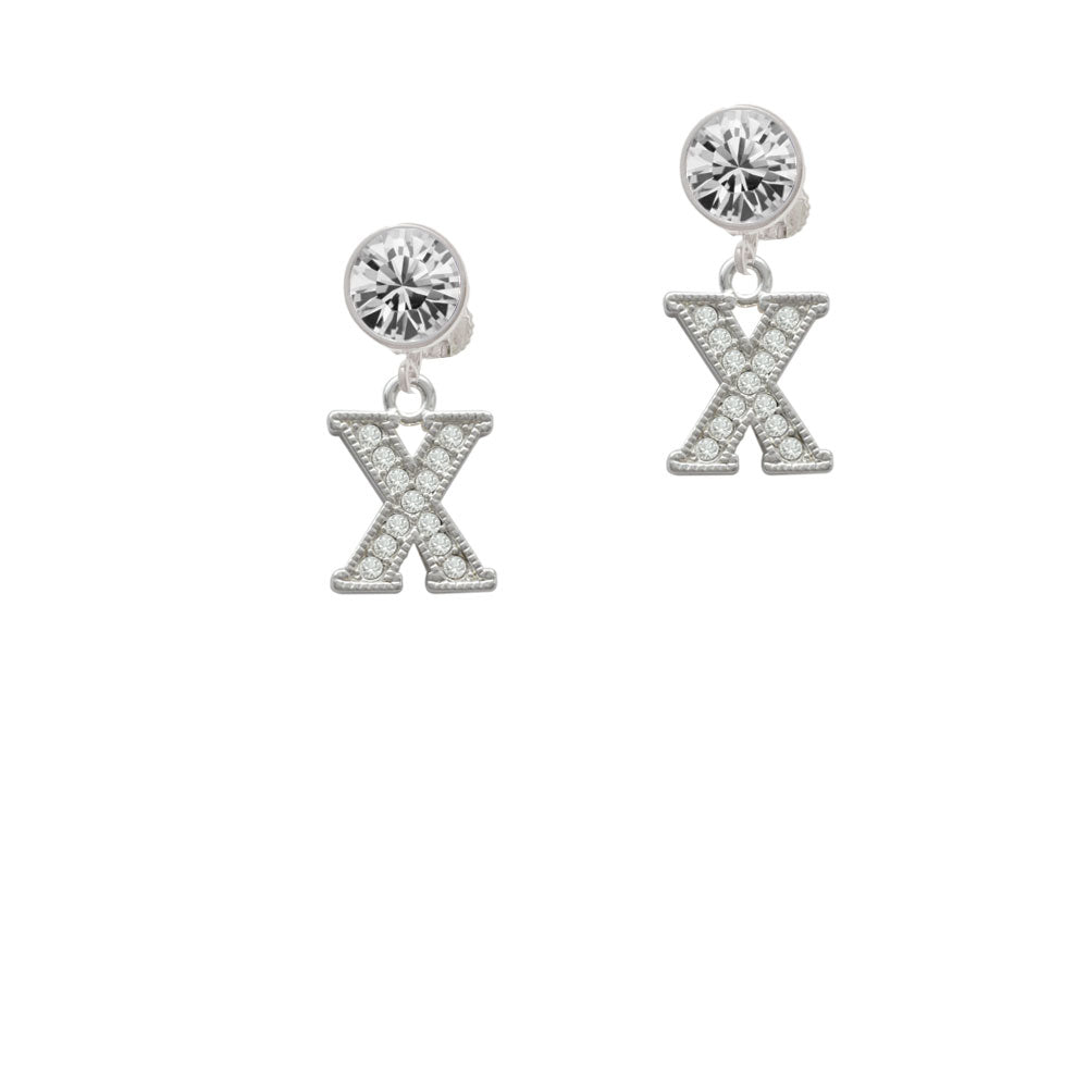 Crystal Initial - X - Beaded Border - Crystal Clip On Earrings Image 2