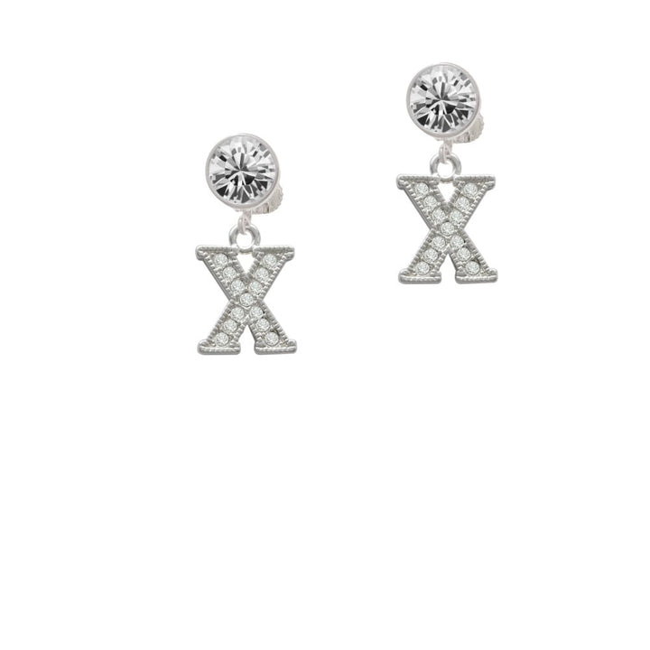 Crystal Initial - X - Beaded Border - Crystal Clip On Earrings Image 1