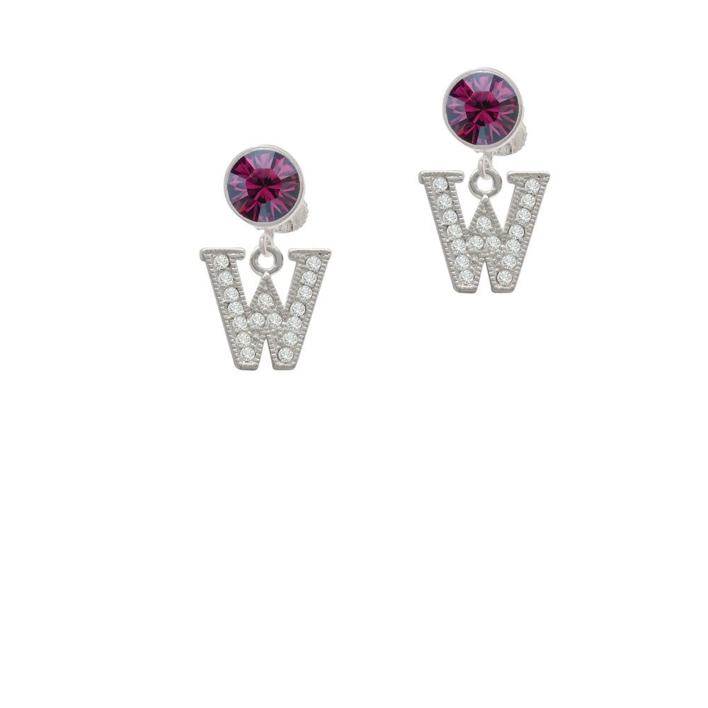 Crystal Initial - W - Beaded Border - Crystal Clip On Earrings Image 8