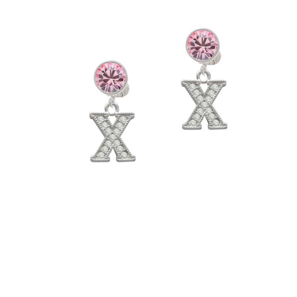 Crystal Initial - X - Beaded Border - Crystal Clip On Earrings Image 4