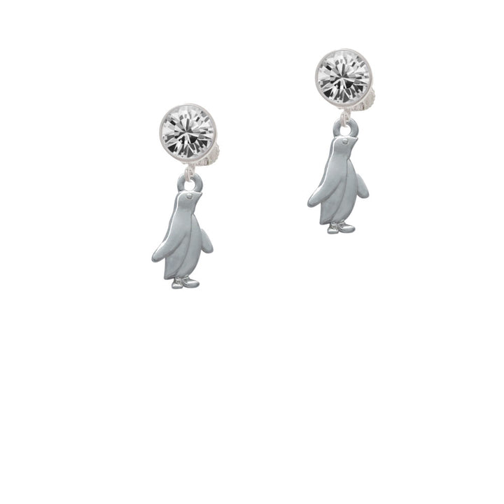 2-D Penguin Crystal Clip On Earrings Image 2