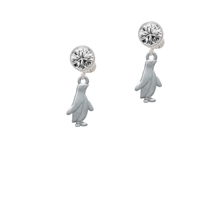 2-D Penguin Crystal Clip On Earrings Image 1