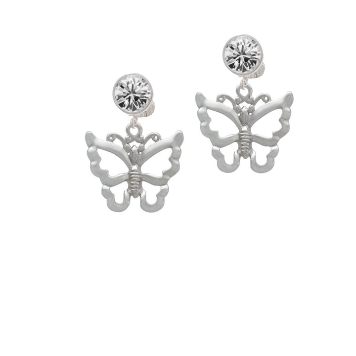 Large Open Butterfly Crystal Clip On Earrings Image 1