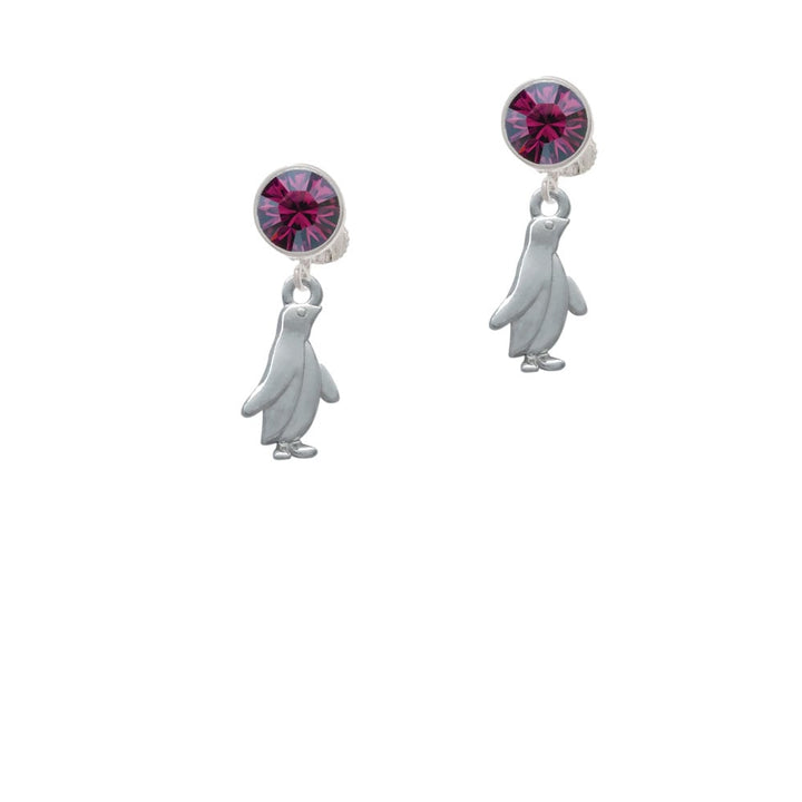 2-D Penguin Crystal Clip On Earrings Image 1