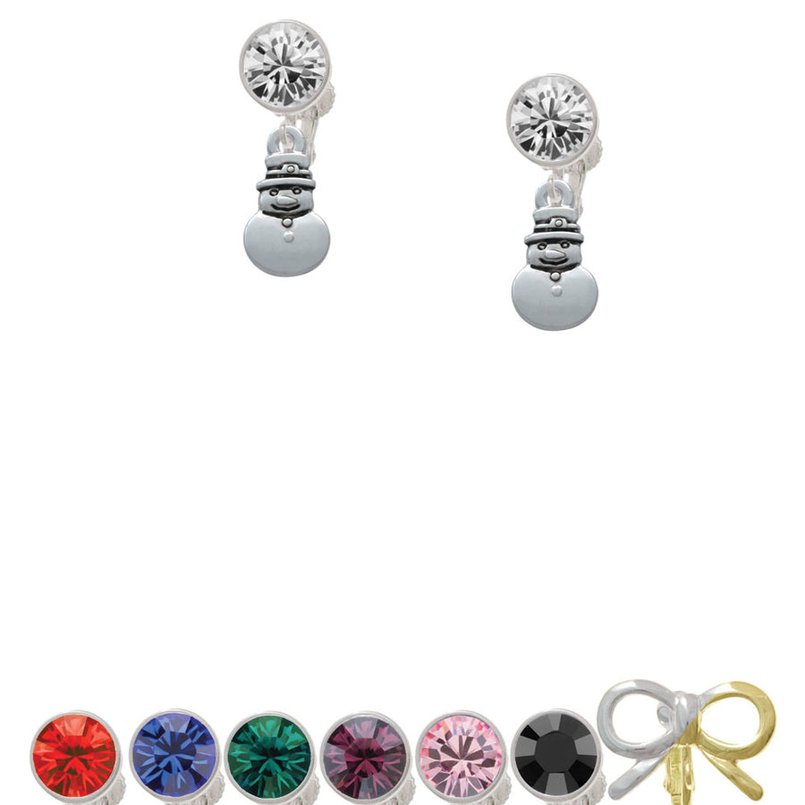 2-D Mini Snowman Crystal Clip On Earrings Image 1