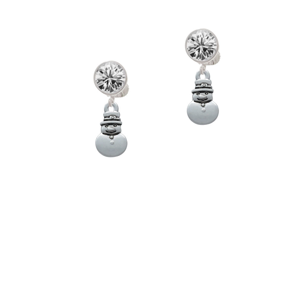 2-D Mini Snowman Crystal Clip On Earrings Image 2