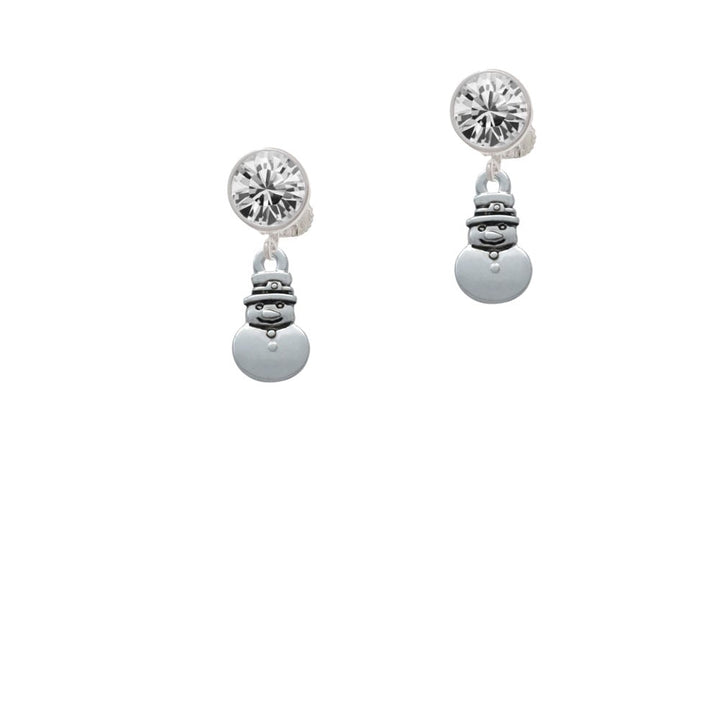 2-D Mini Snowman Crystal Clip On Earrings Image 1