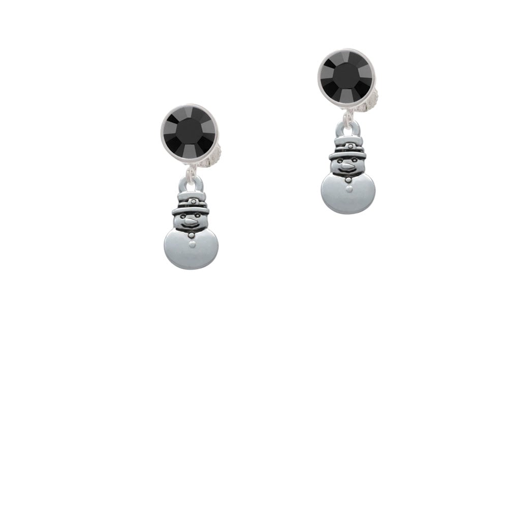 2-D Mini Snowman Crystal Clip On Earrings Image 1