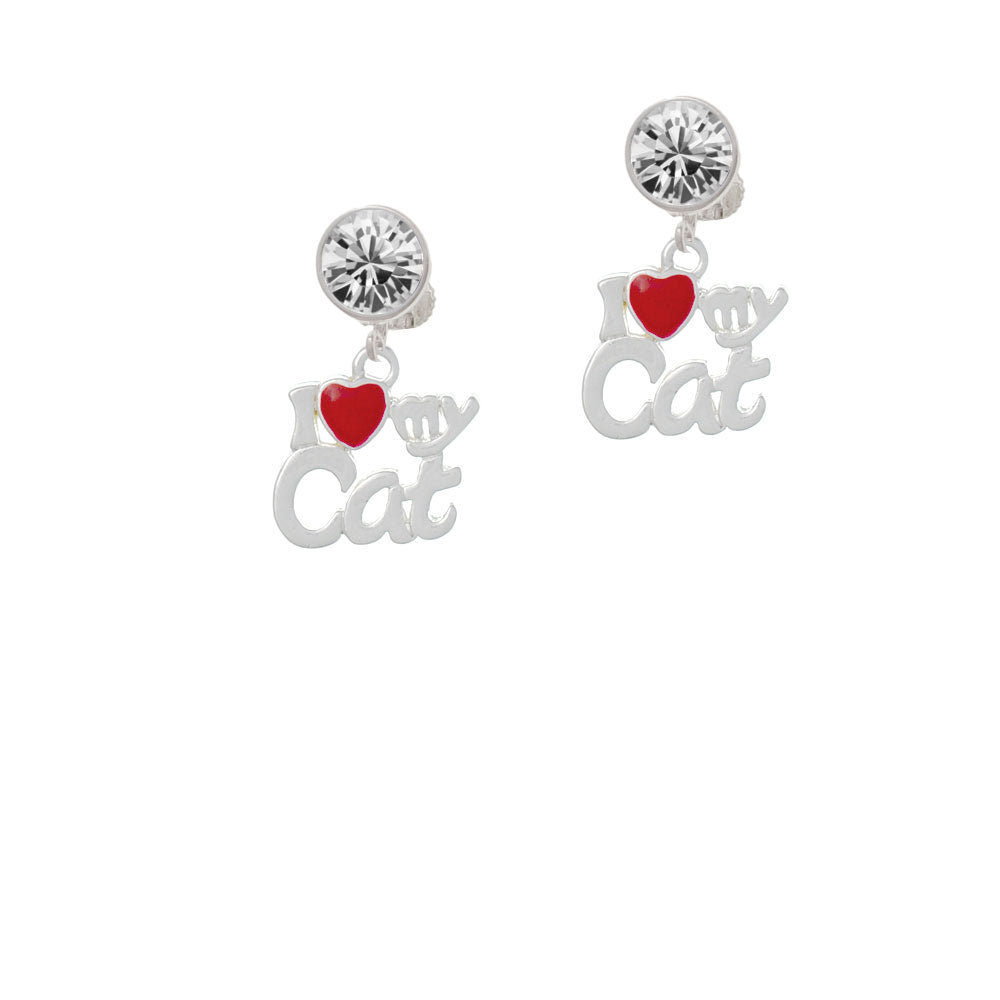 I Heart My Cat Crystal Clip On Earrings Image 2