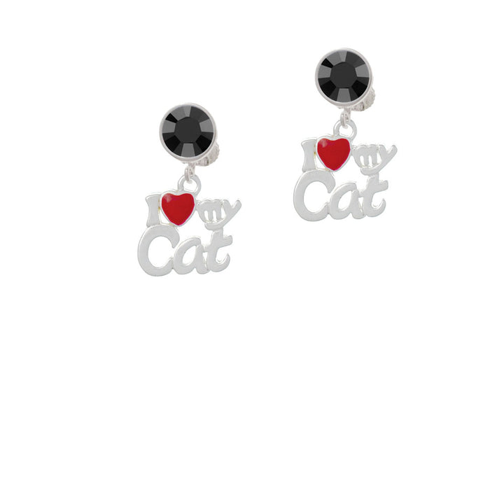 I Heart My Cat Crystal Clip On Earrings Image 3