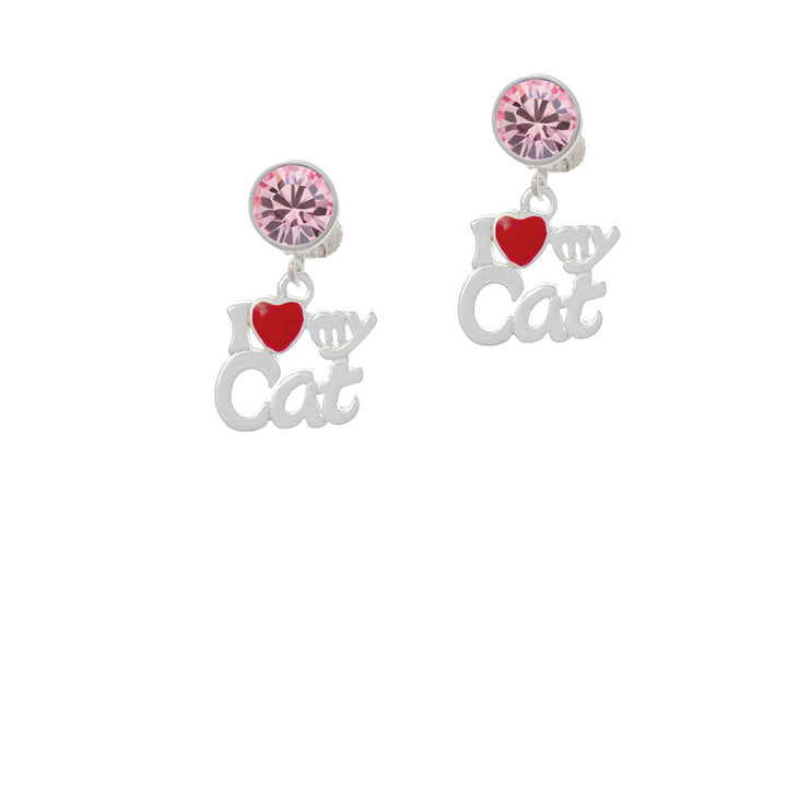 I Heart My Cat Crystal Clip On Earrings Image 4