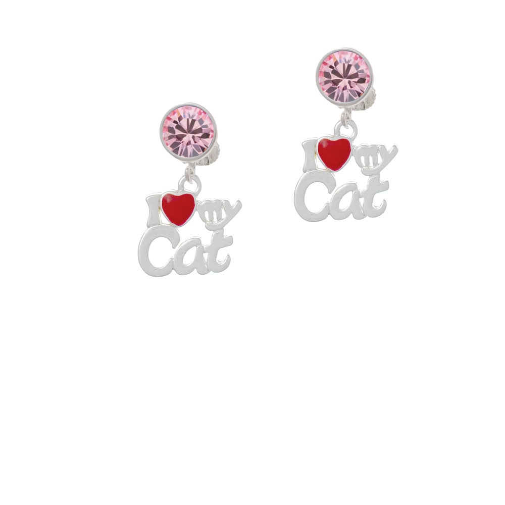 I Heart My Cat Crystal Clip On Earrings Image 1