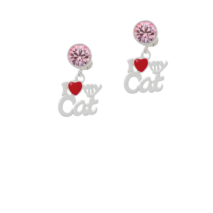 I Heart My Cat Crystal Clip On Earrings Image 1