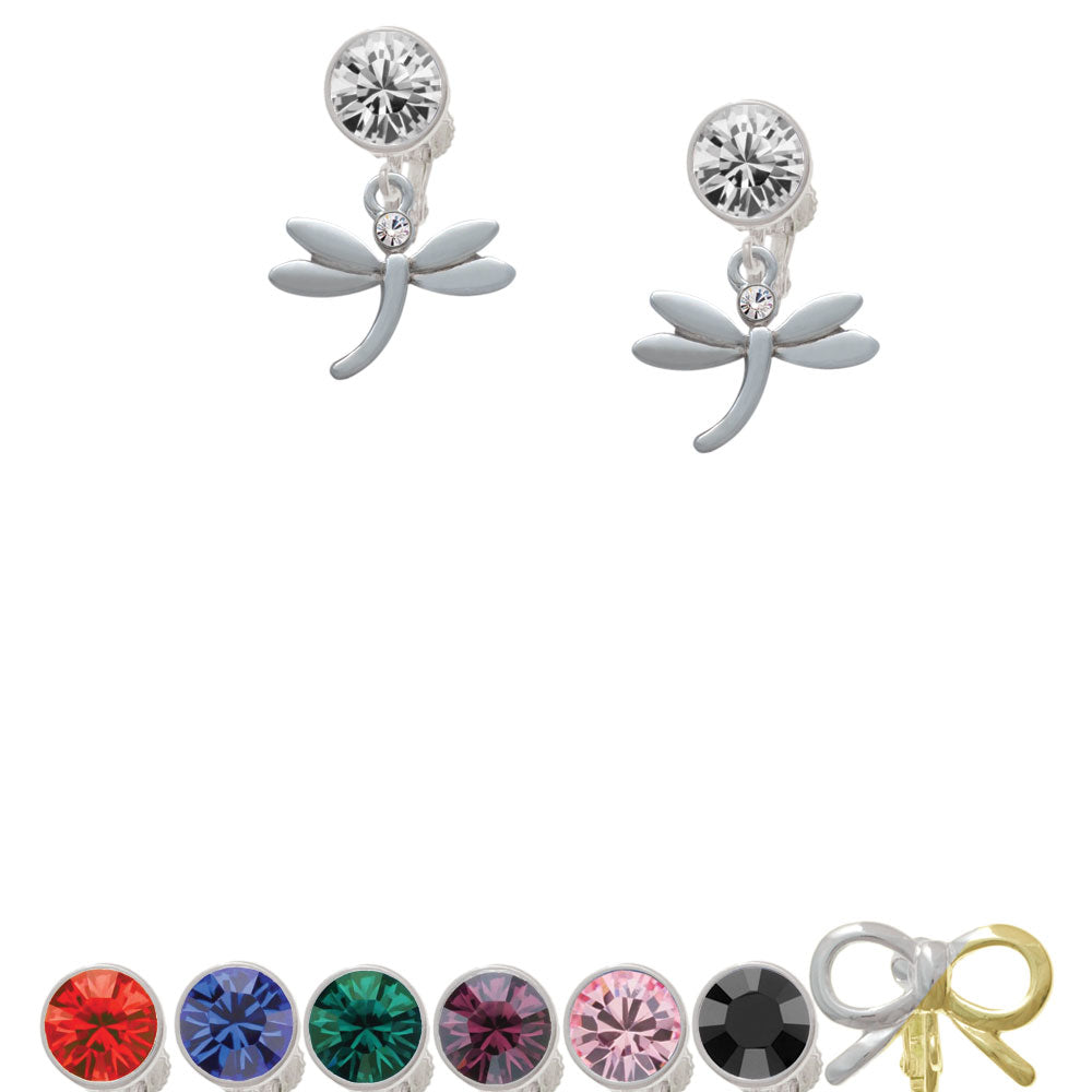 Small Dragonfly with Crystal Crystal Clip On Earrings Image 1