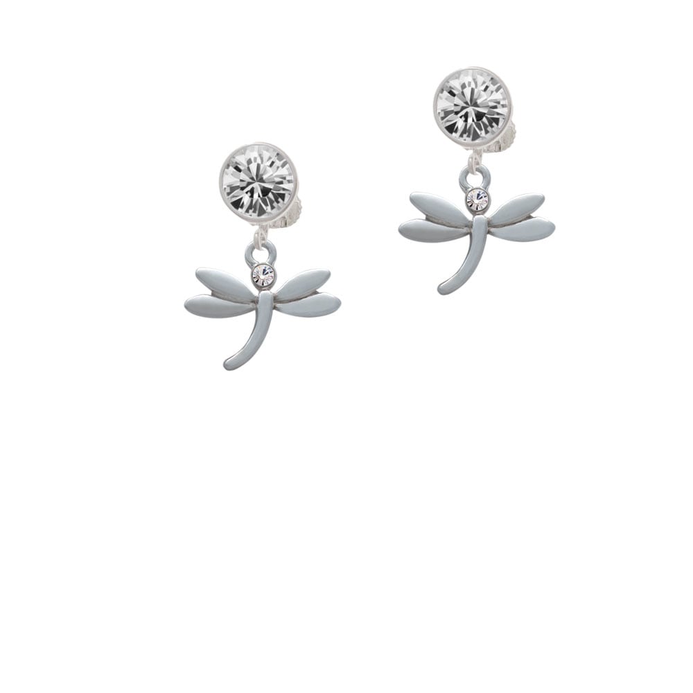 Small Dragonfly with Crystal Crystal Clip On Earrings Image 2