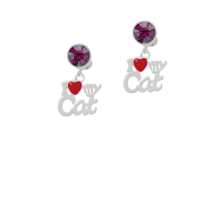 I Heart My Cat Crystal Clip On Earrings Image 8