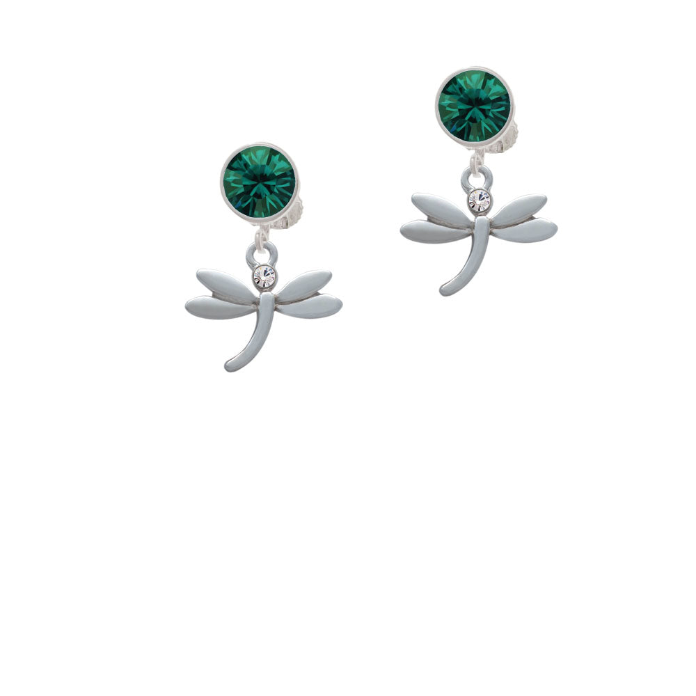 Small Dragonfly with Crystal Crystal Clip On Earrings Image 6