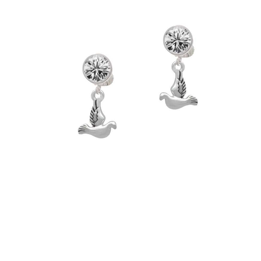 2-D Small Dove Crystal Clip On Earrings Image 1