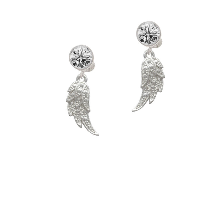 Textured Wing Crystal Clip On Earrings Image 2