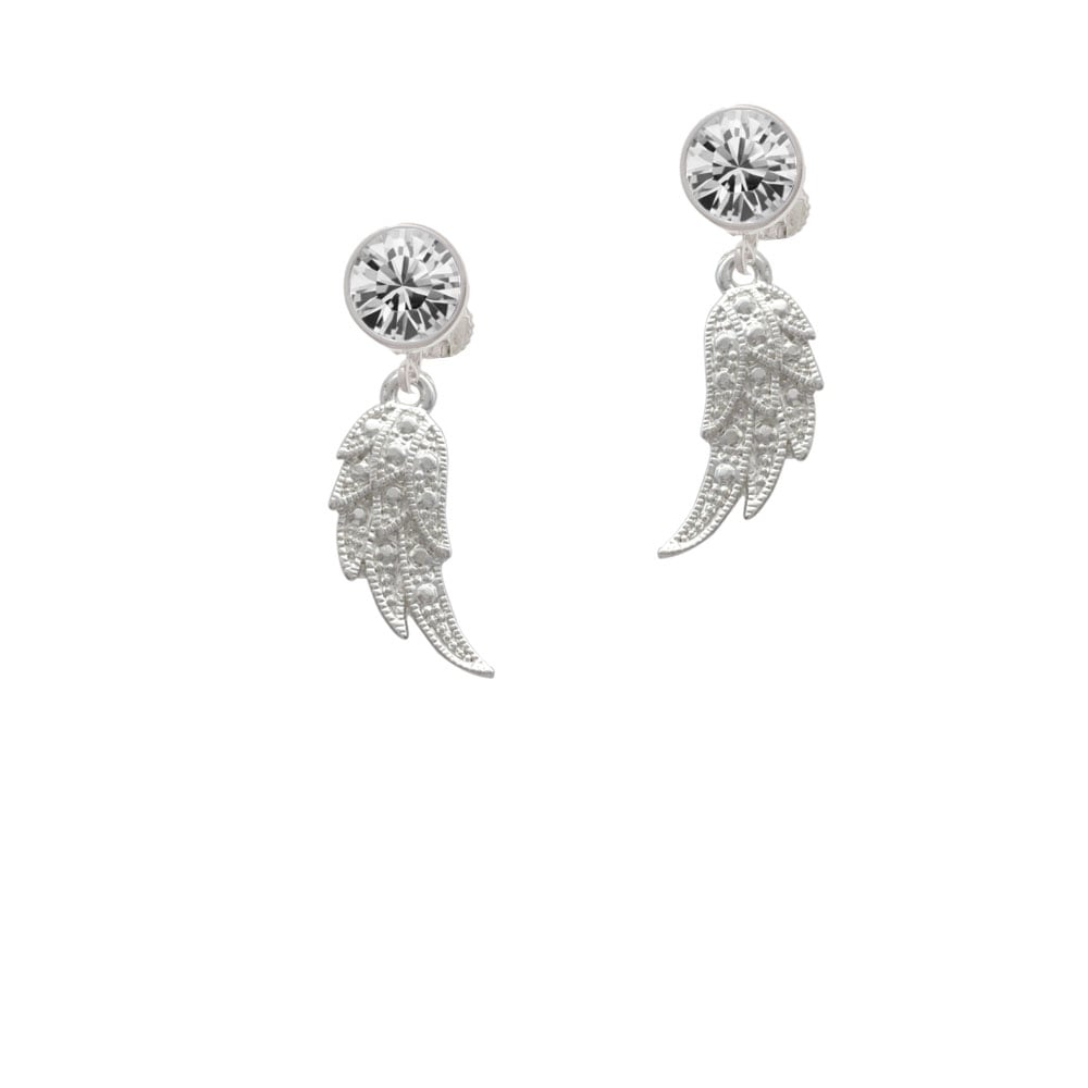 Textured Wing Crystal Clip On Earrings Image 1