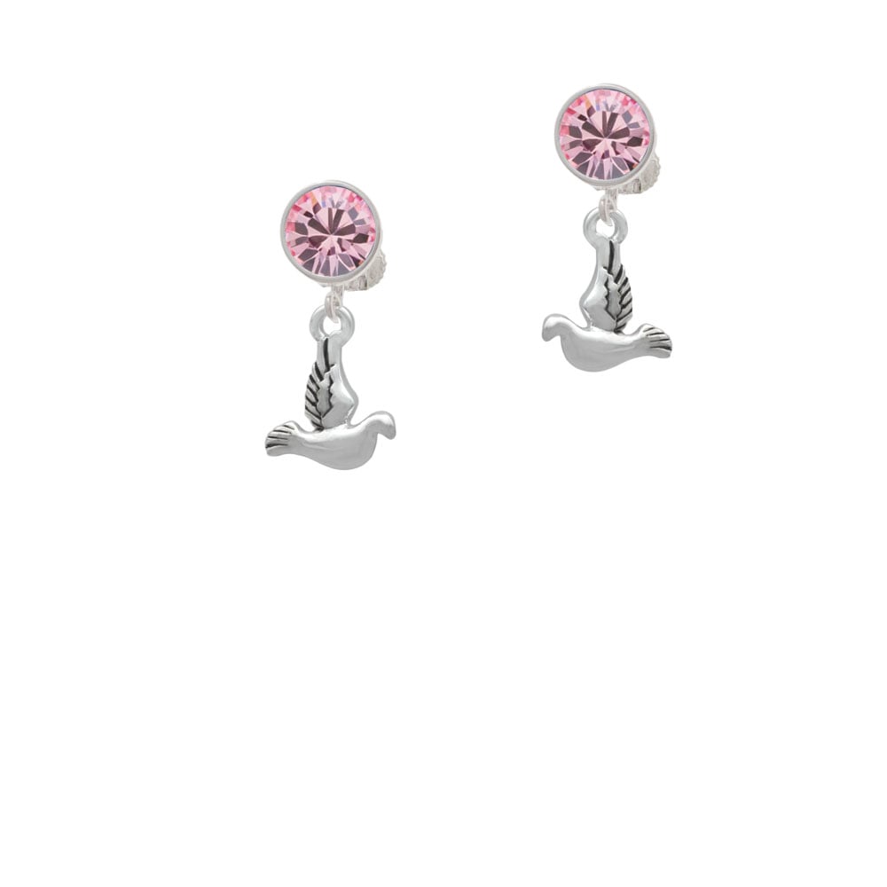 2-D Small Dove Crystal Clip On Earrings Image 1