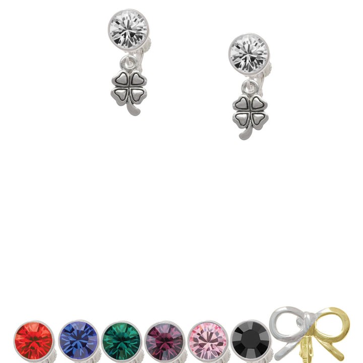 Mini Four Leaf Clover Crystal Clip On Earrings Image 1