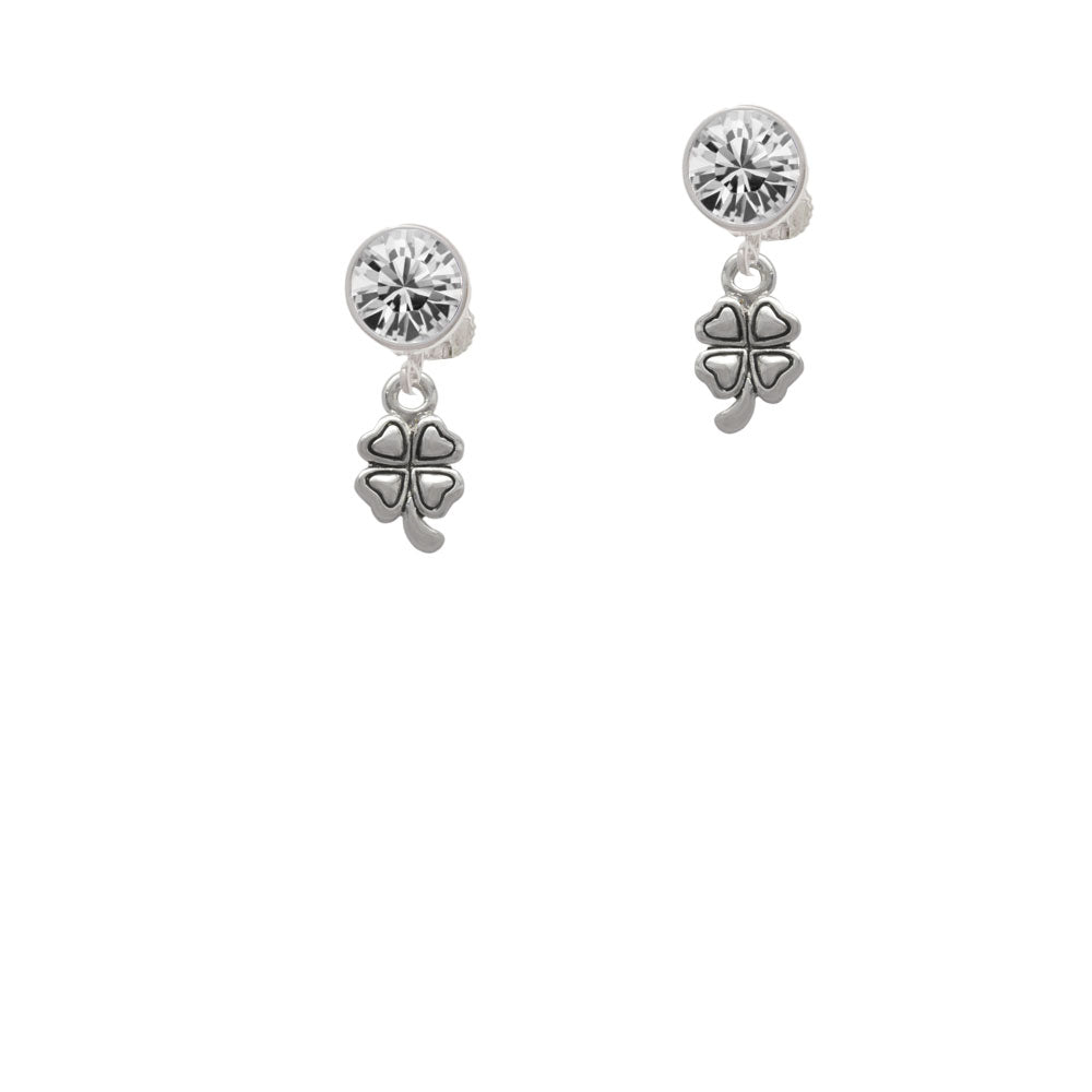 Mini Four Leaf Clover Crystal Clip On Earrings Image 2