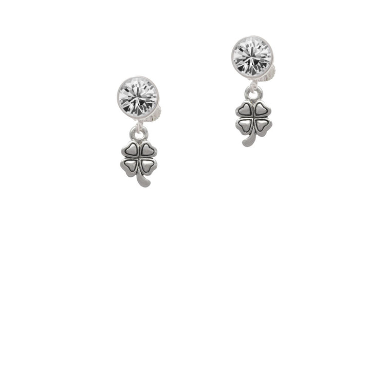 Mini Four Leaf Clover Crystal Clip On Earrings Image 2