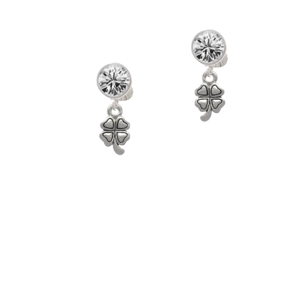 Mini Four Leaf Clover Crystal Clip On Earrings Image 1