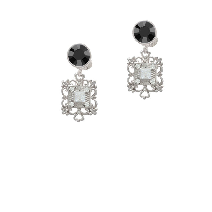 Square AB Crystal with Filigree Crystal Clip On Earrings Image 3