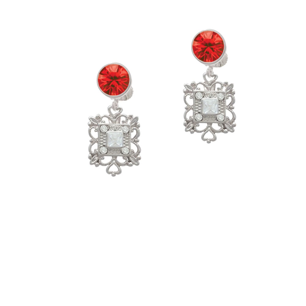 Square AB Crystal with Filigree Crystal Clip On Earrings Image 1