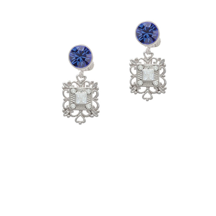 Square AB Crystal with Filigree Crystal Clip On Earrings Image 7