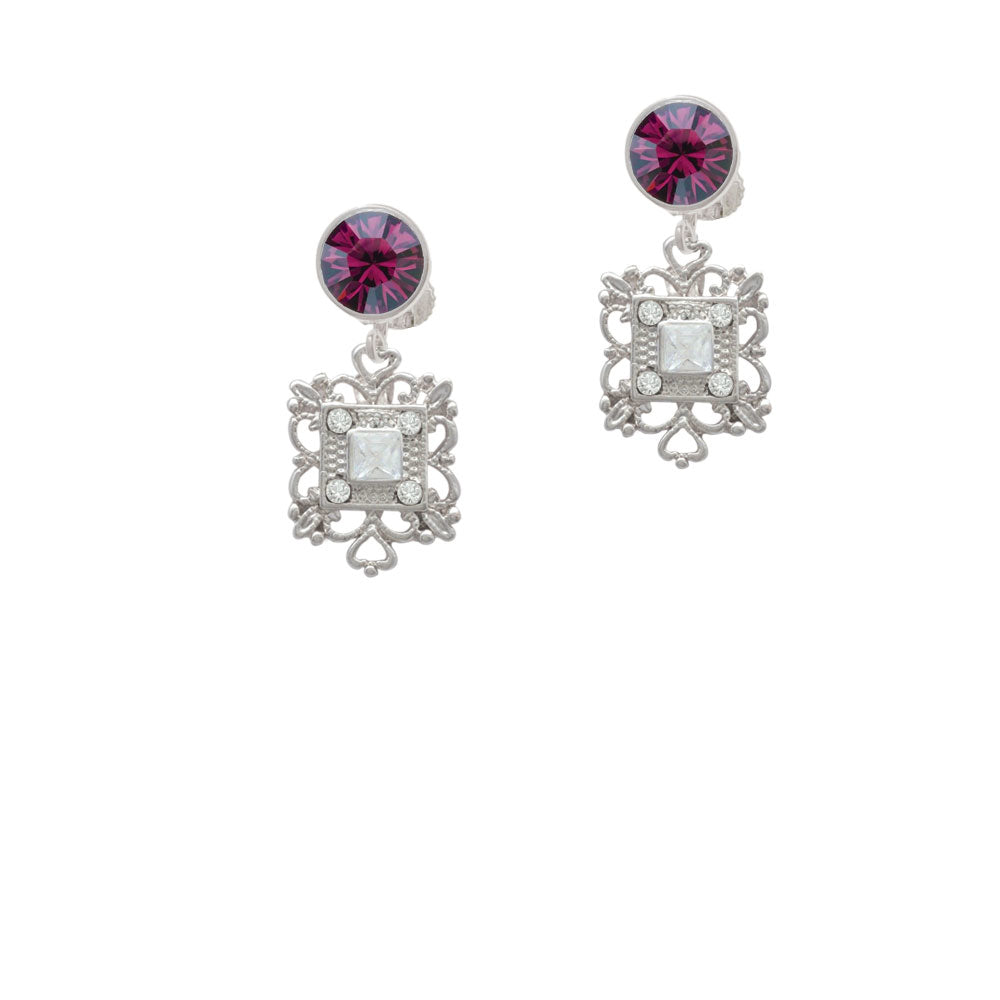 Square AB Crystal with Filigree Crystal Clip On Earrings Image 8