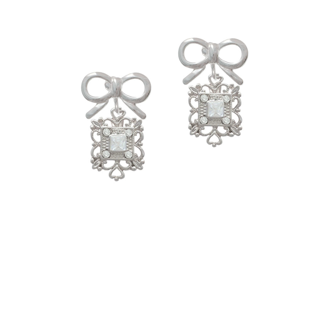 Square AB Crystal with Filigree Crystal Clip On Earrings Image 9