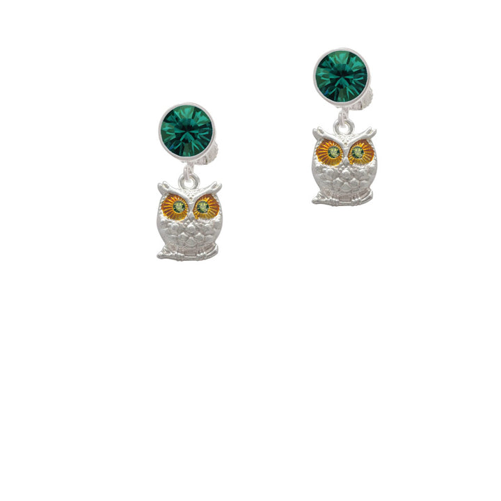 Owl with Lime Green Crystal Eyes Crystal Clip On Earrings Image 6