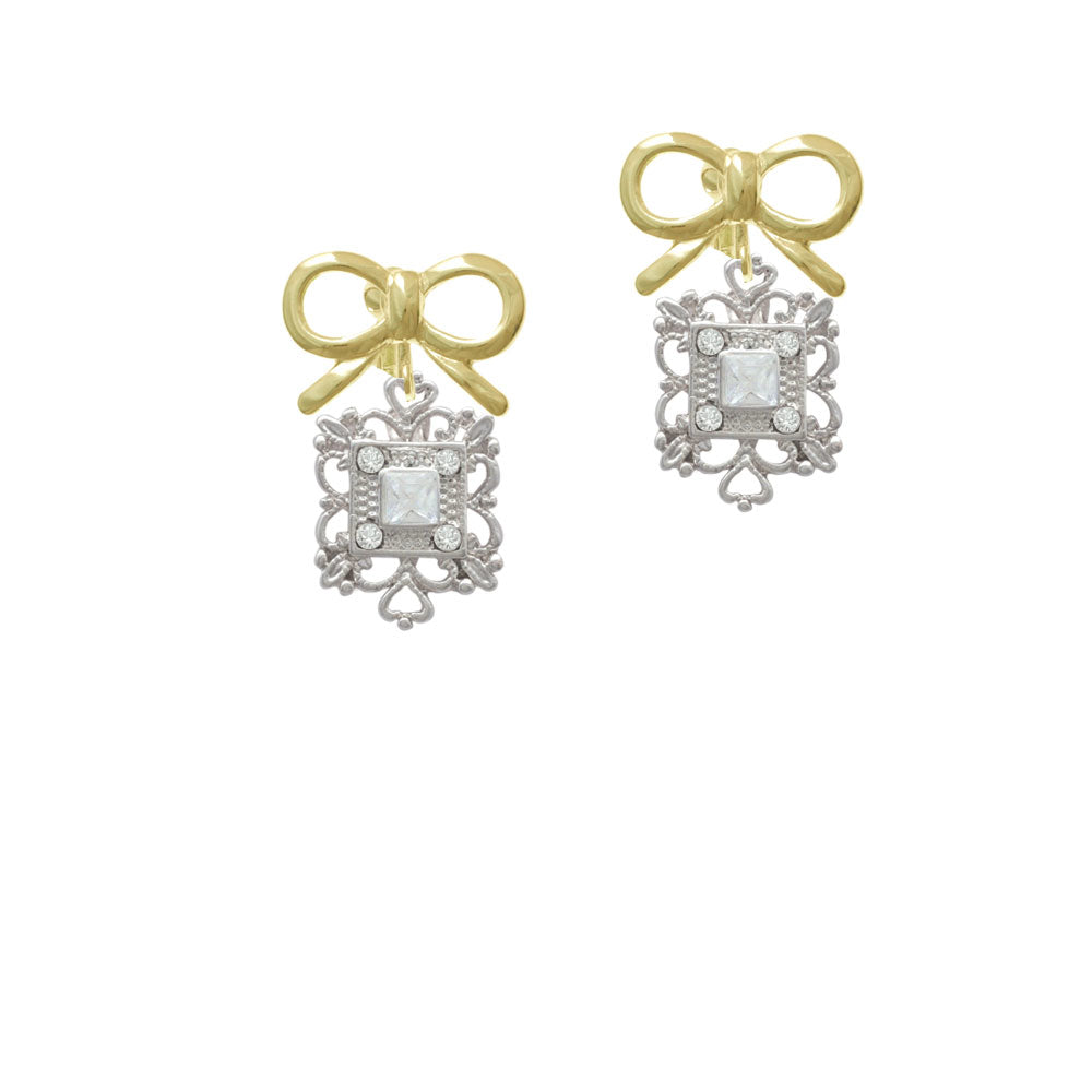 Square AB Crystal with Filigree Crystal Clip On Earrings Image 10