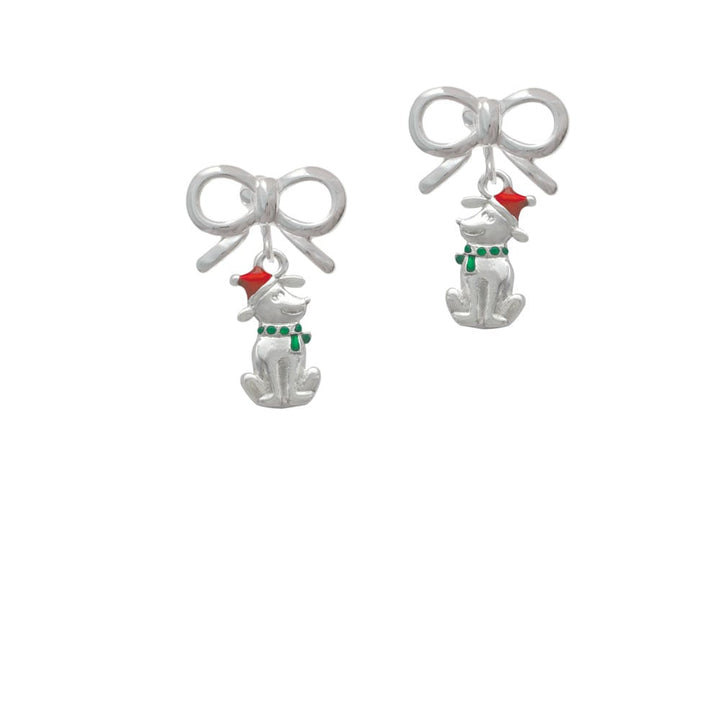 2-D Christmas Dog with Red Hat Crystal Clip On Earrings Image 9