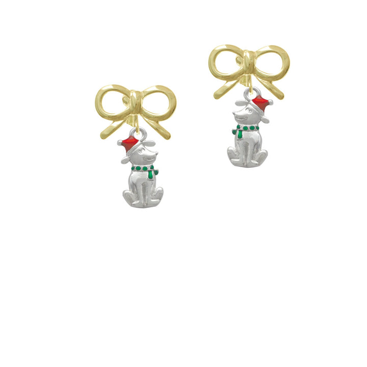 2-D Christmas Dog with Red Hat Crystal Clip On Earrings Image 10