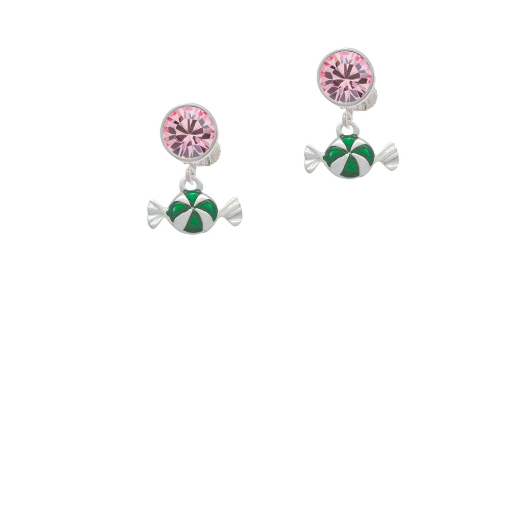 Green Peppermint Candy Crystal Clip On Earrings Image 4