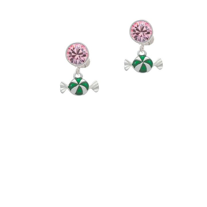 Green Peppermint Candy Crystal Clip On Earrings Image 1