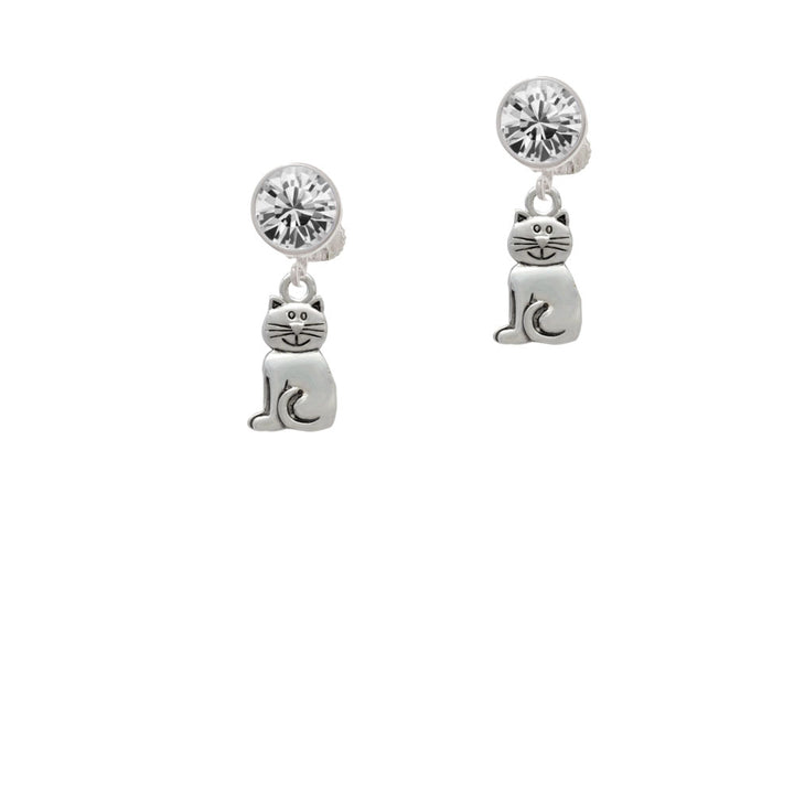 2-D Smiling Cat Crystal Clip On Earrings Image 2